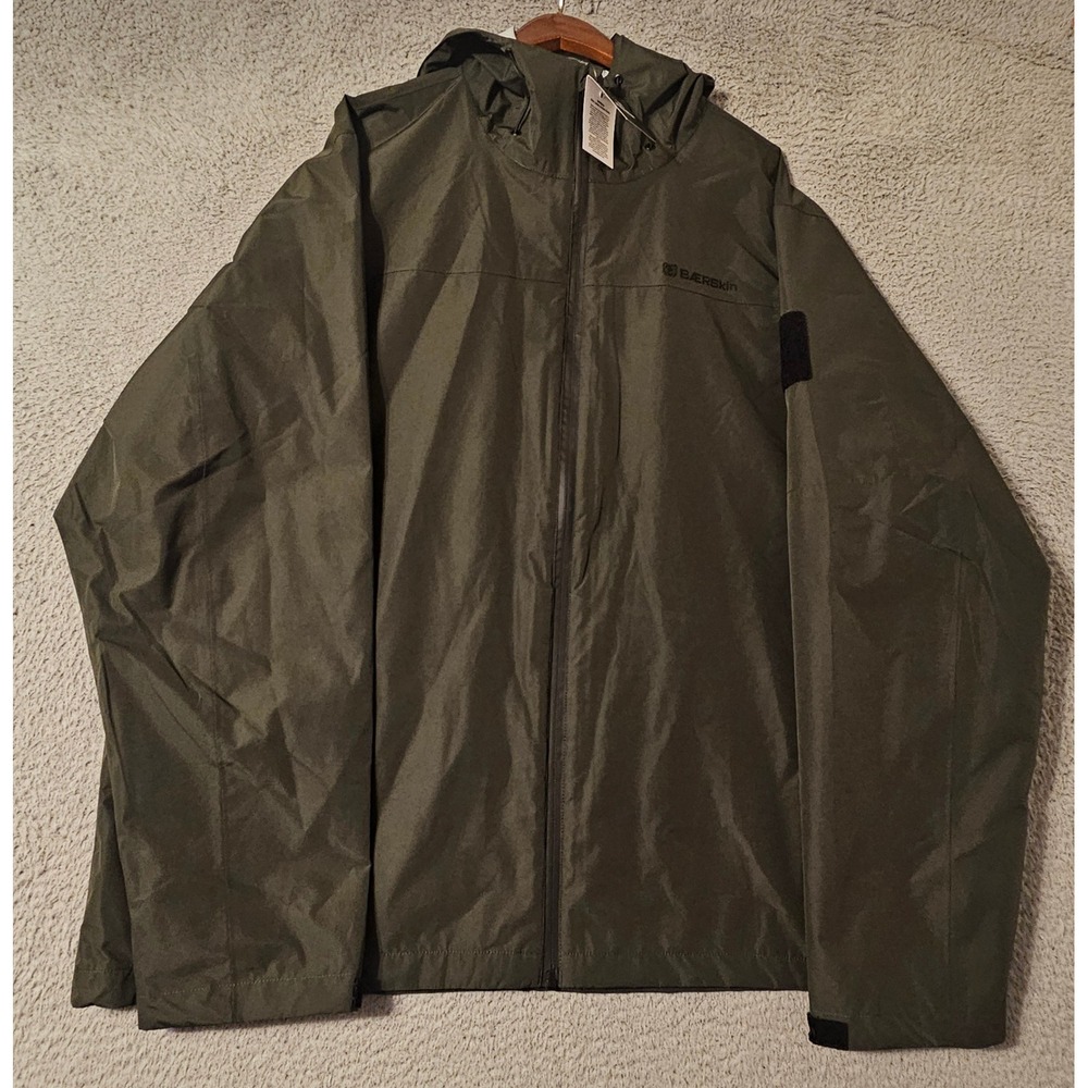 Baerskin Tactical Rain Jacket Mens 2XL Olive Green Ripstop Waterproof Hooded